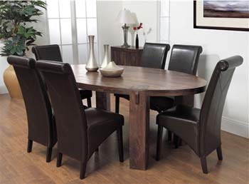 Malaya Mango Oval Dining Set with 6 Brown Corby