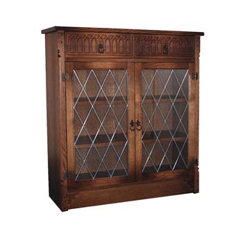 Furniture Link Olde Regal Oak Low Bookcase with Glazed Doors -