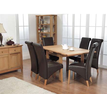 Furniture Link Staten Oak Draw Leaf Dining Set with 6 Brown