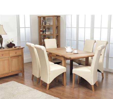 Staten Oak Draw Leaf Dining Set with 6 Ivory