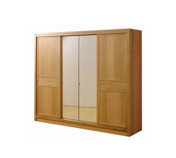 Furniture123 Aragon Mirrored 3 Door Wardrobe in Natural Oak