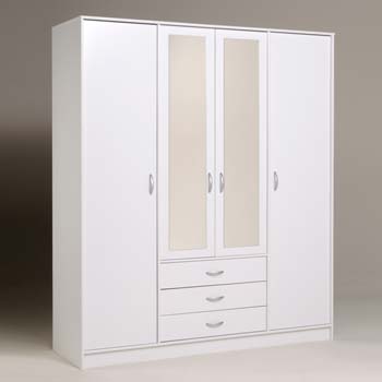 Furniture123 Cydia 3 Drawer 4 Door Mirrored Wardrobe in White