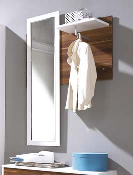 Florence Coat Rack with Mirror in Walnut and White