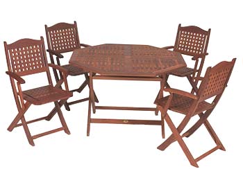 Furniture123 Fresco Chequers Octagonal Folding Table and 4 Armchairs