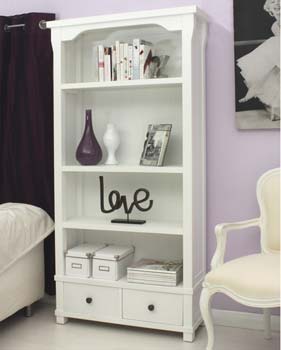 Furniture123 Hanford White Solid Ash 4 Shelf 2 Drawer Bookcase