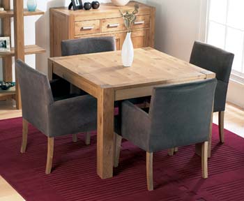 Furniture123 Lyon Oak Square Dining Set with Xenon Blacksmith Leather Club Chairs