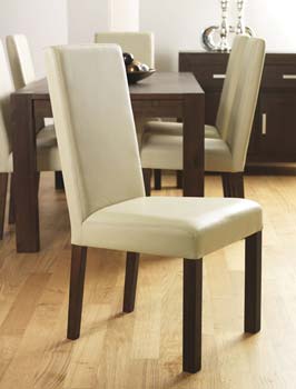 Lyon Walnut Large Leather Dining Chairs in Ivory (pair)