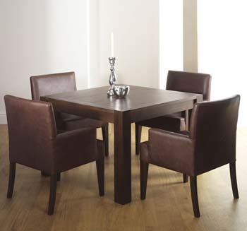 Lyon Walnut Square Dining Set with Xenon Two Tone Leather Club Chairs