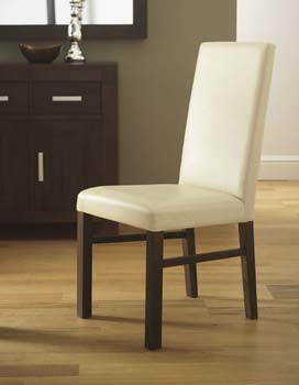Furniture123 Lyon Walnut Standard Leather Dining Chairs in Ivory (pair)