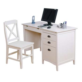 Maine White Computer Desk and Chair Set