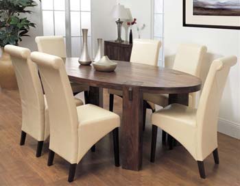 Furniture123 Malaya Mango Oval Dining Set with 6 Ivory Corby