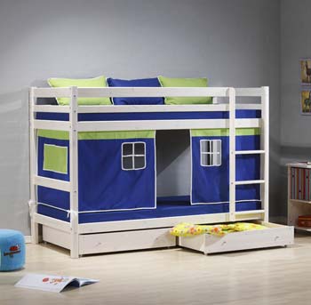 Minnie White Bunk Bed with Blue Tent and 2 Drawers