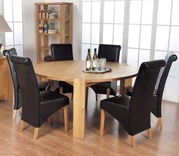 Furniture123 Montana Oak Round Dining Set with 6 Black Corby