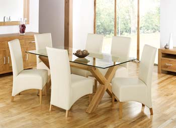 Nyon Oak Glass Dining Set in Ivory