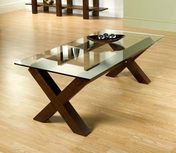 Furniture123 Nyon Walnut Glass Coffee Table