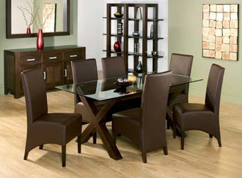 Furniture123 Nyon Walnut Glass Dining Set in Brown