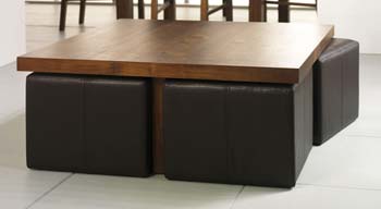 Panache Square Coffee Table with Four Brown Faux