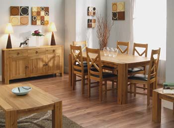 Furniture123 Prado Oak Dining Set with 6 Leather Dining Chairs