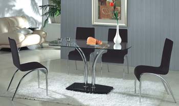Sansapote Black Glass 4 Seater Dining Set