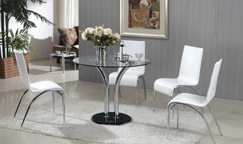 Furniture123 Sansapote White Glass 4 Seater Round Dining Set