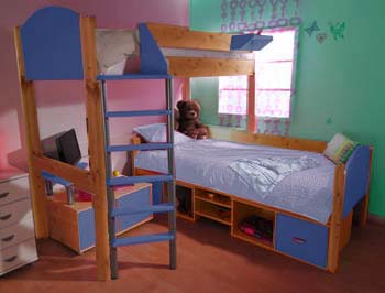 Furniture123 Stompa Combo Kids Natural Storage Bunk Bed in Blue