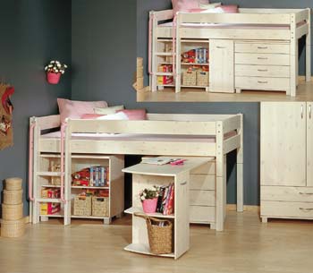 Thuka Maxi White 2 - Midsleeper Bed with Swivel Desk- 4 Drawer Chest and Bookcase