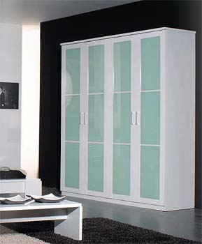 Furniture123 Zan 4 Door Glass Wardrobe in White - WHILE