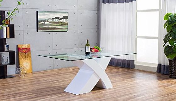 FurnitureBox MILANO X High Gloss WHITE/BLACK Glass Wood Dining Table Only (White)