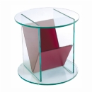 Glass red magazine rack and table
