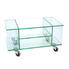 Glass TV video and DVD stand on castors