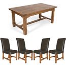 FurnitureToday Hartford Rustic Oak Leather Chair Large Dining Set