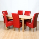 Milano Solid Oak 6 Red Leather Chair Dining set