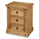 FurnitureToday New Corona mexican pine 3 drawer bedside