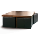 FurnitureToday Panama Square Coffee Table with 4 Brown Stools