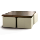 FurnitureToday Panama Square Coffee Table with 4 Ivory Stools