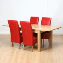 Vermont Solid Oak 4 Red Leather Chair Dining set