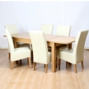 Vermont Solid Oak 6 chair Cream Leather Dining set