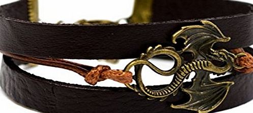 Furry Friends Buy ANY 2 amp; get 1 FREE! 18cm Brown Bronze Dragon Adjustable Multilayered Leather Bracelet - Game of Thrones Antique Bracelet Retro Style Ancient Dragon Leather Strap Bracelet Brooch Pin Badge John