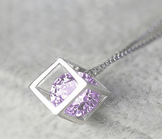 Furry Friends Buy any 2 amp; get 1 FREE! Purple Swarovski Elements Crystal Cube Pandora Box Style Silver Pendant Necklace Diamond Jewellery Vintage Hot Fashion Trend Ladies Jewelry (Purple Crystal )