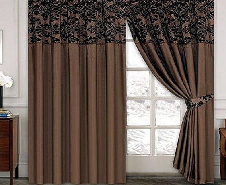 fusion LUXURY Damask Curtains Pair Of Half Flock Pencil Pleat Window Curtain Fusion(TM) (90x90, brown)