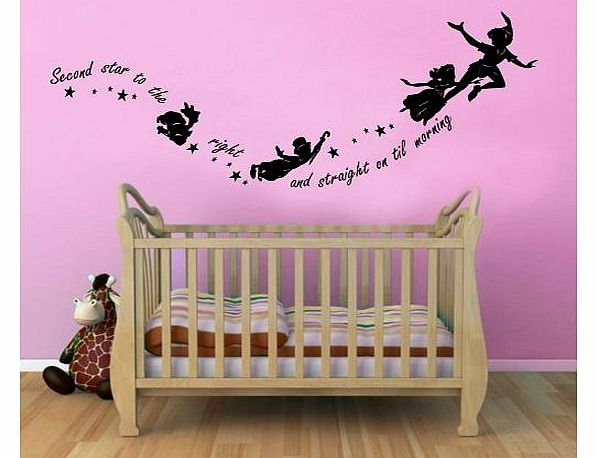 G Direct Peter Pan Second Star to the Right Childrens Wall Sticker Mural for kids bedroom 100x55 Black