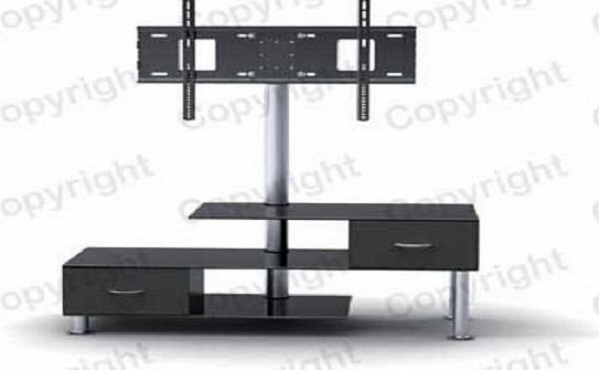 G-Vo Black Glass TV Stand with Bracket amp; Drawers for LG 37`` 39`` 42`` 47`` 50`` 52`` 55`` Comes With A Built In Swivel  -15 Degrees TV Bracket