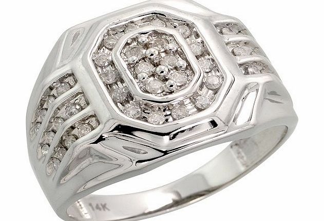 14ct White Gold Watch Band Style Mens Diamond Ring, w/ 0.50 Carat Brilliant Cut Diamonds, 5/8`` (16mm) wide, size S