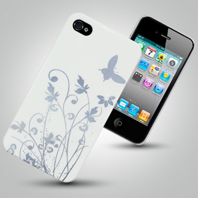 - IPHONE 4 BACK COVER CASE - WHITE, SILVER FLOWERS
