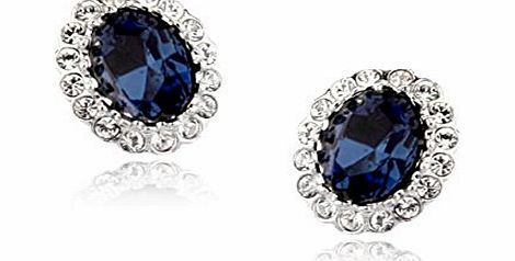 18ct White Gold Finish Stud Earrings with Swarovski Sapphire Crystals