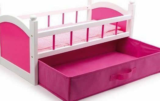 Gamez Galore Dolls Wooden Crib Cot Bed With Bedding and Pink Clothes Drawer Storage, Toy
