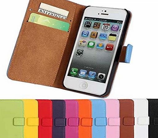 Gamsy Luxury Genuine Leather Wallet Stand Folio Case with Card Slot for Apple iPhone 5/5S High Quality