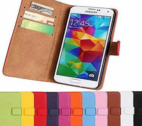 Gamsy Luxury Genuine Leather Wallet Stand Folio Case with Card Slot for Samsung GALAXY S5 High Quality