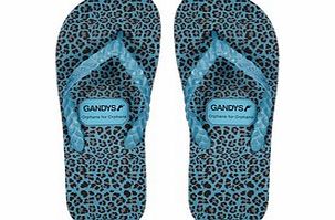Gandys Mens blue leopard flip flops