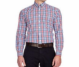 Blue, white and red gingham cotton shirt